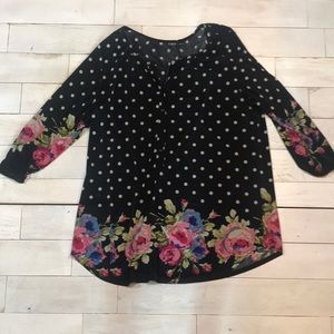 IGIG Polka Dot and Floral Button Blouse